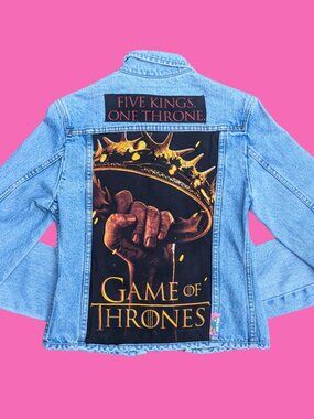 Games of Thrones Upcycled T-Shirt Denim Jacket Size S